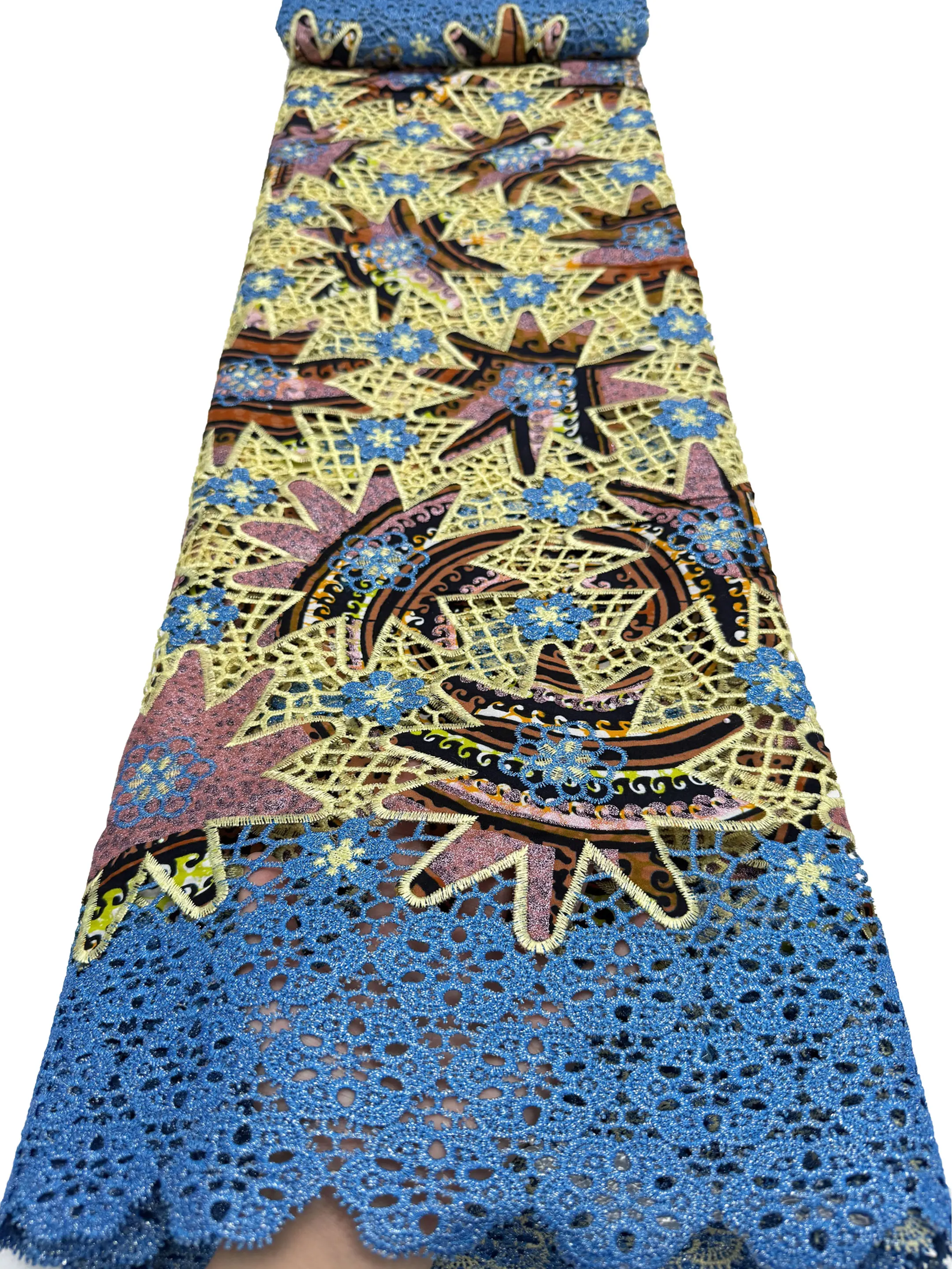 

5Yards Soft Fashion Glitter Wax African Fabric 3D Super French Embroidered Net Lace For Nigerian Ladies Wedding Garment Sewing
