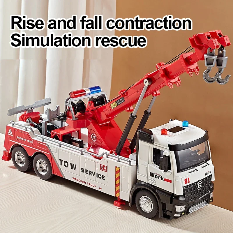 

Large Double Hook Rescue Car Crane Alloy Front Sound And Light Large Engineering Operation Car Simulation Trailer Toys
