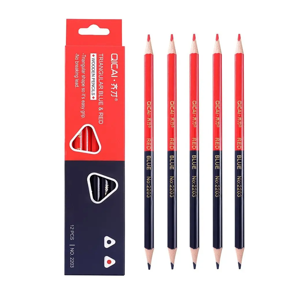 ชุดดินสอไม้เขียน 12 ชิ้น/ชุด สีแดงและน้ำเงิน หัวคู่ สำหรับวาดเขียน 2B ไส้ดินสอนุ่ม อุปกรณ์มาร์คเกอร์ สำหรับงานก่อสร้าง