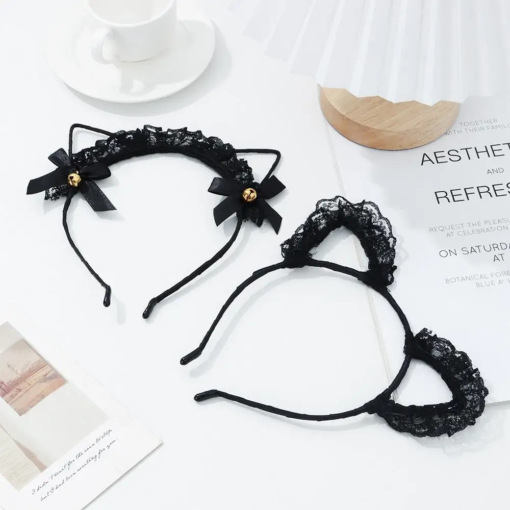 Women Girls Masquerade Lace Cosplay Headwear Cat Ear Headband Hair Accessories Fancy Dress Hairband