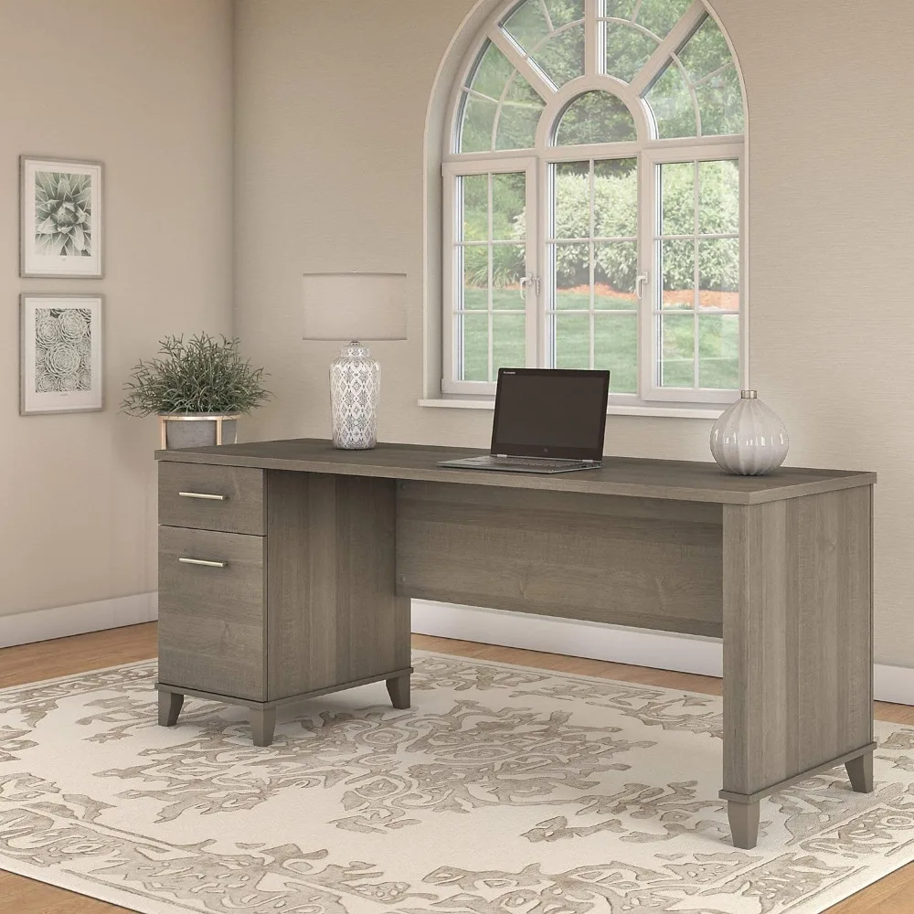 

Modern office desk, 72W with drawers and storage cabinet, suitable for home computer desk and office space, gray, office desk