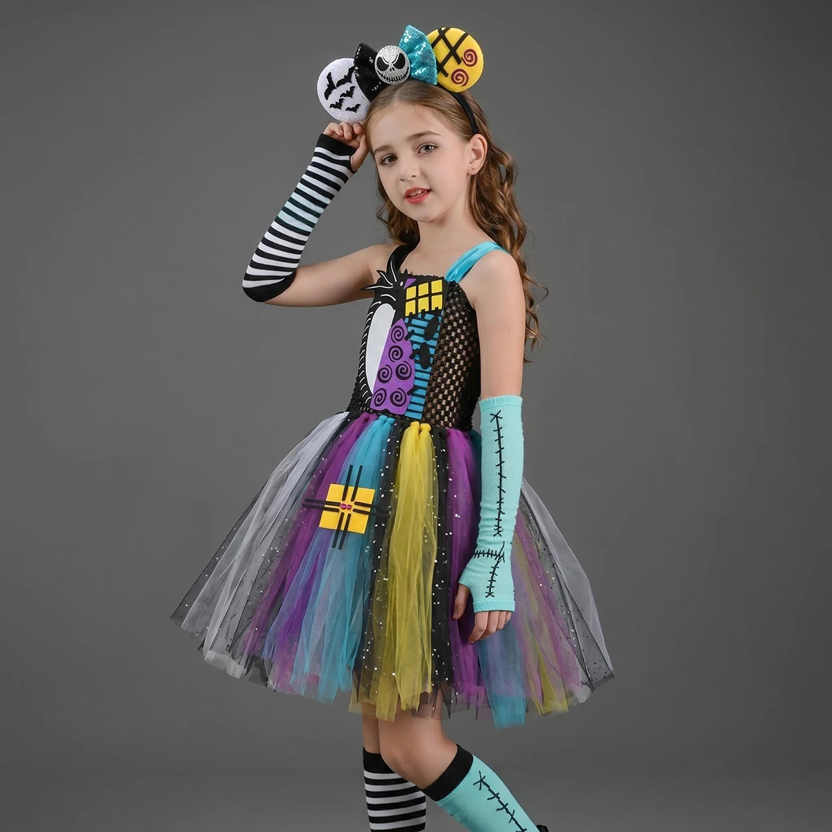 Jack und Sally Bösewicht-Kostüm aus „Nightmare Before Christmas“ - Tutu-Kleid für Kinder, Halloween-Cosplay, Party, Tanzvorstellung, Kombi-Kostüm – Detail 8