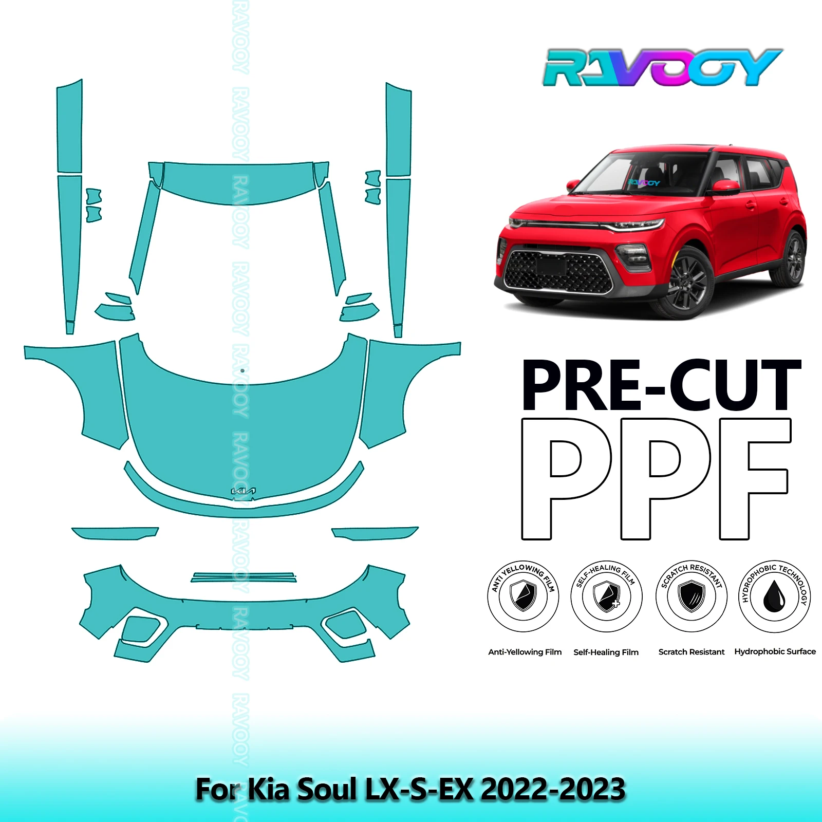 

8.5Mil Precut Paint Protection Film PPF Clear Bra Front Kit+Rockers For Kia Soul LX-S-EX 2022-2023