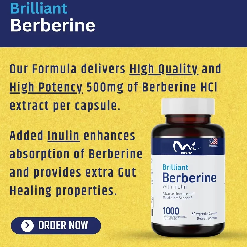 Berberine HCL 1000mg supplement complex contains inulin and 500mg aspartic acid. Magnesium stearate free herbal supplement