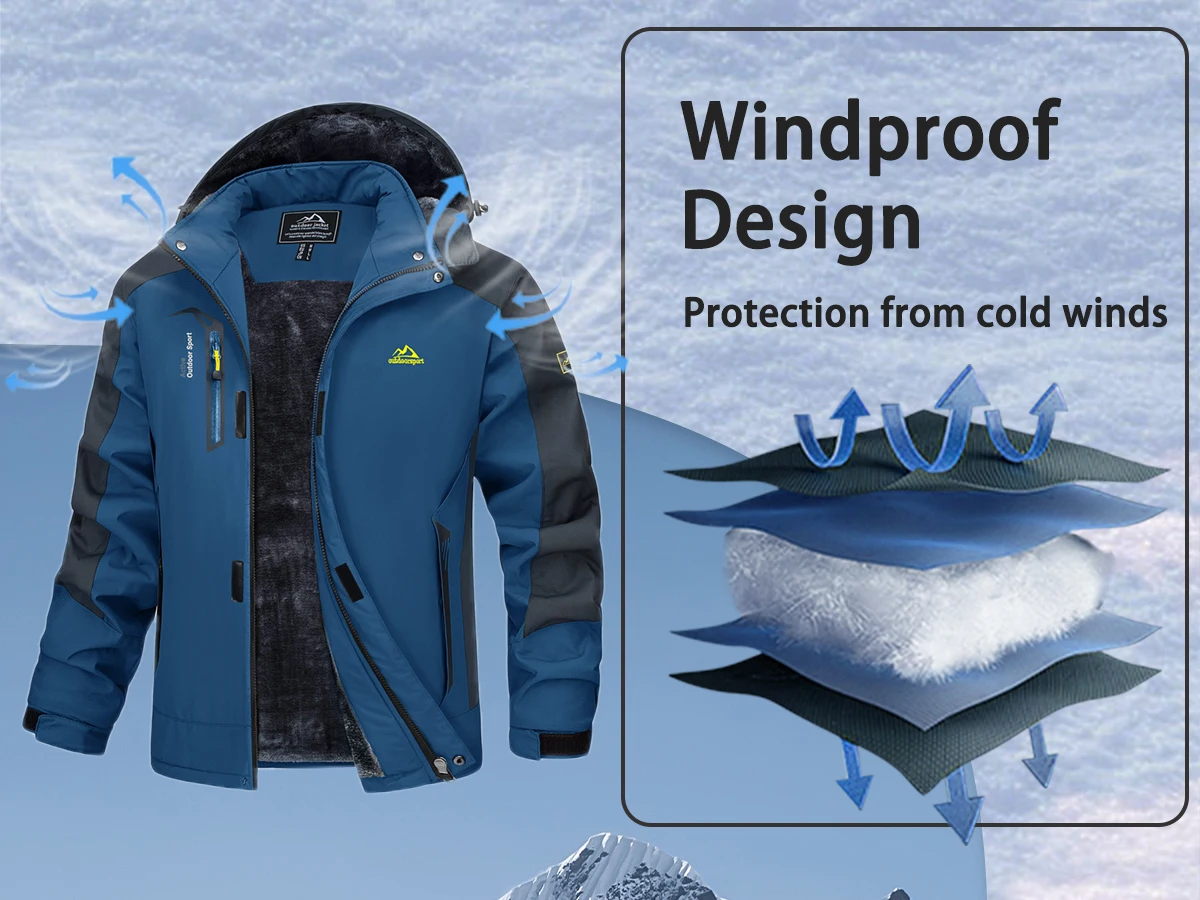 MAGCOMSEN Men's Ski Jacket Winter Warm Wool Parka Warm Thick Coat Windproof Rainproof Snowproof Hiking Men's Snowboard Jacket