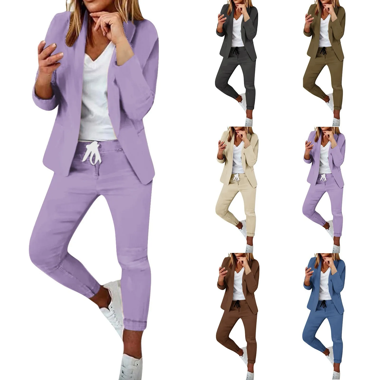 Ankle Length Pants Set Elegant Women\'S Business Suit Set With Long Sleeves Slim Fit Pants Lapel For Work For Professional Suits