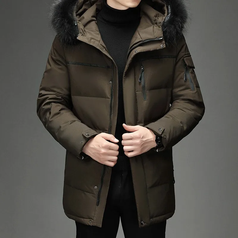 Style Hooded Jacket Short Length Casual with Windproof Wrinkle Finish Zipper Closure Thickened Regular Length Winter for Men
