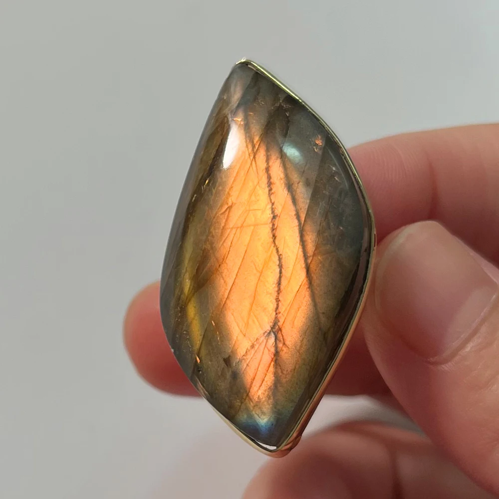 Natural Stone Multicolour Labradorite Adjustable Ring