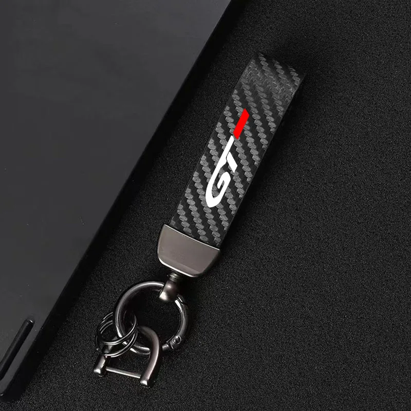 Carbon fiber Leather Car Keyring Exquisite Anti-lost Car Keychain for Peugeot gt gti gtline 508 5008 3008 208 2008 308