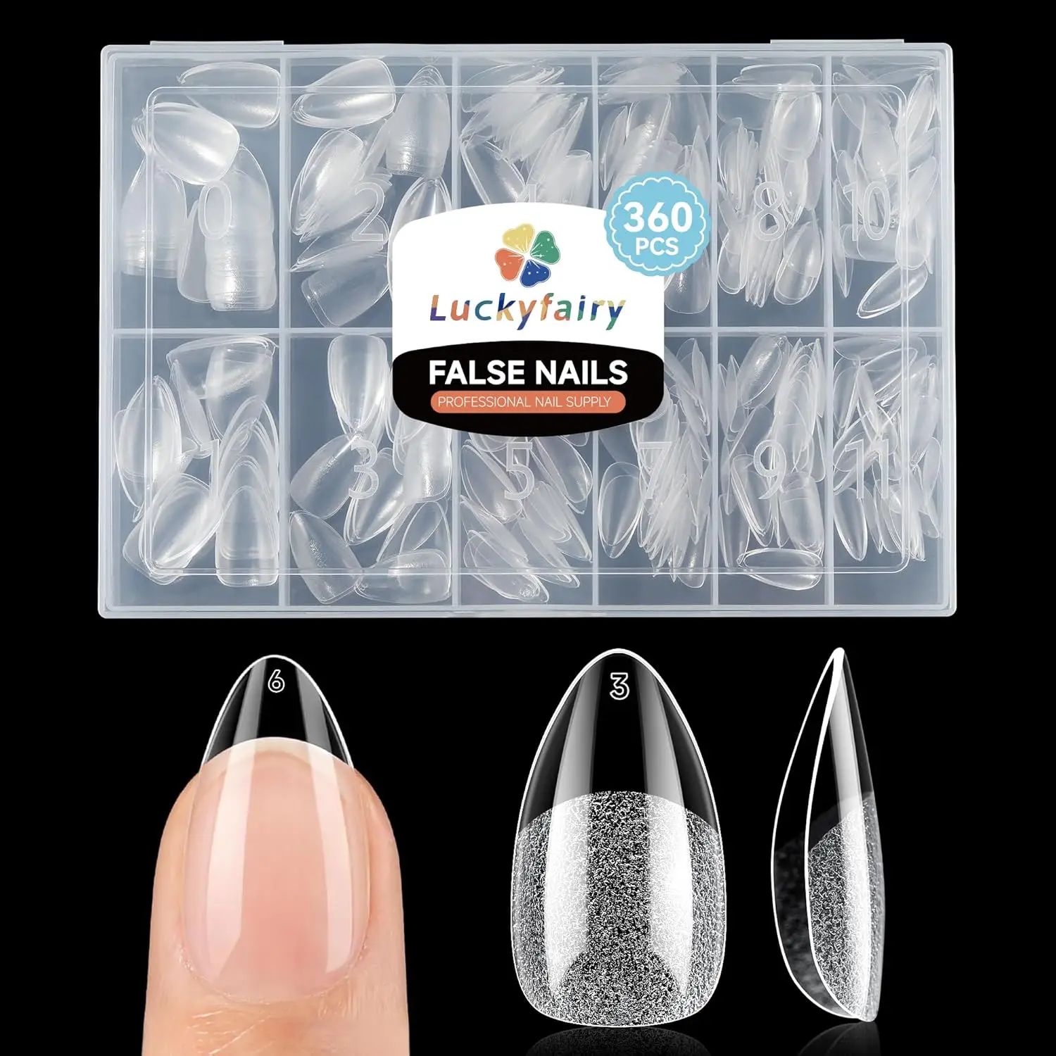 

Short Almond Gel Nail Tips 360Pcs, Pre-Etched Full Cover Soft Fake Nails for DIY Extension Art Salon 12 Sizes