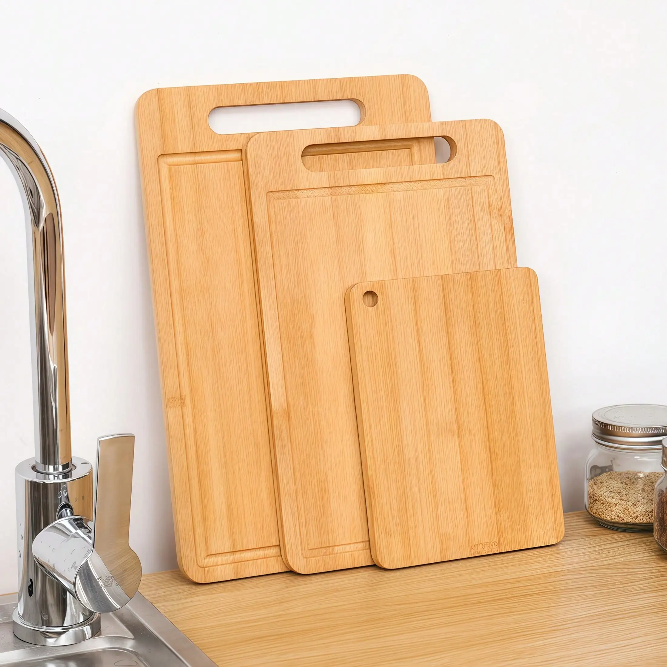 Bamboo Cutting Board - 3-teiliges extra großes Küchen-Schneidebrett-Set aus Bambus,