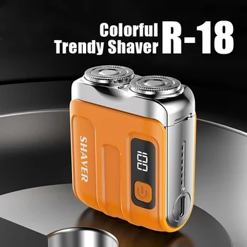 R-18 Mini rasoio elettrico da viaggio rasoio ricaricabile a doppia lama display digitale rasoio per auto per uso domestico potente rasoio regalo per uomo