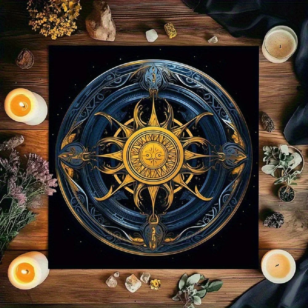 1pc A Card Tablecloth Featuring a Sun Symbol in a Mystical Starry Sky, Used for Divination And Fortune-Telling Card Games