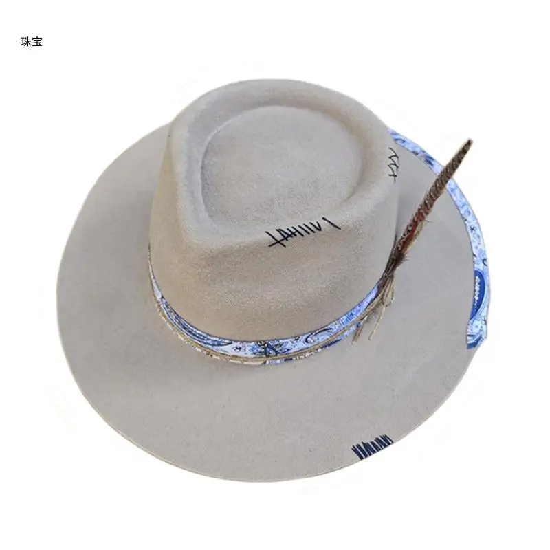 

X5QE Wide Brims Wool Panamas Hat Magicians Hat Cowboy Hat Stage Performances Headwear Masquerades Party Fedoras Hat Headpiece