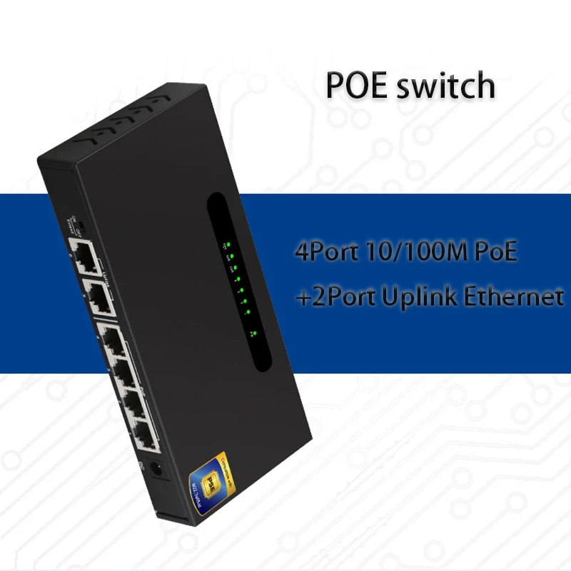 Commutateur intelligent Ethernet pour caméra vidéo, HUB VLAN, commutateur réseau de jeu RJ45, relais élévateur pour touristes, 4 + 2 ports, 100Mbps, commutateur POE, adaptateur répartiteur