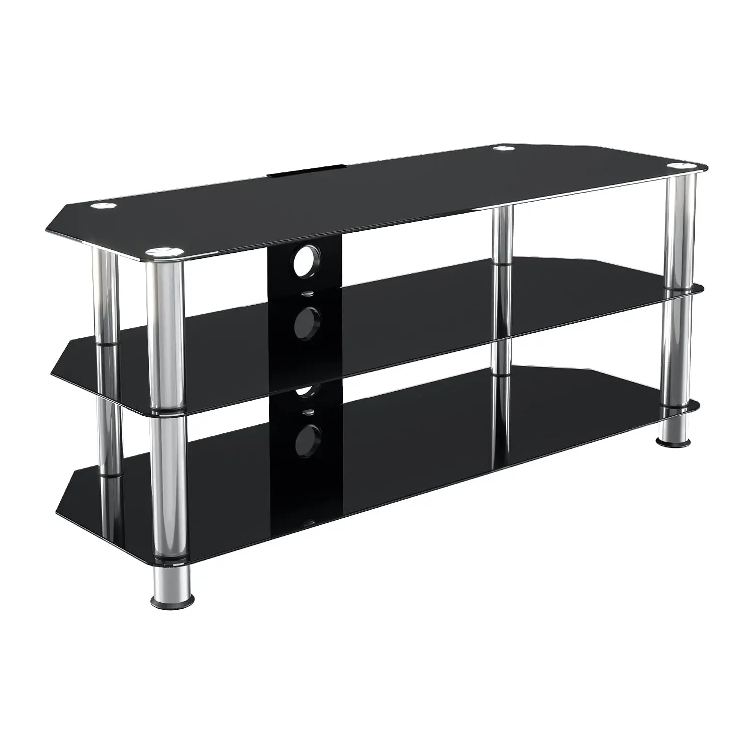 Black Glass TV Stand with Cable Management & Chrome Legs for TVs up to 55