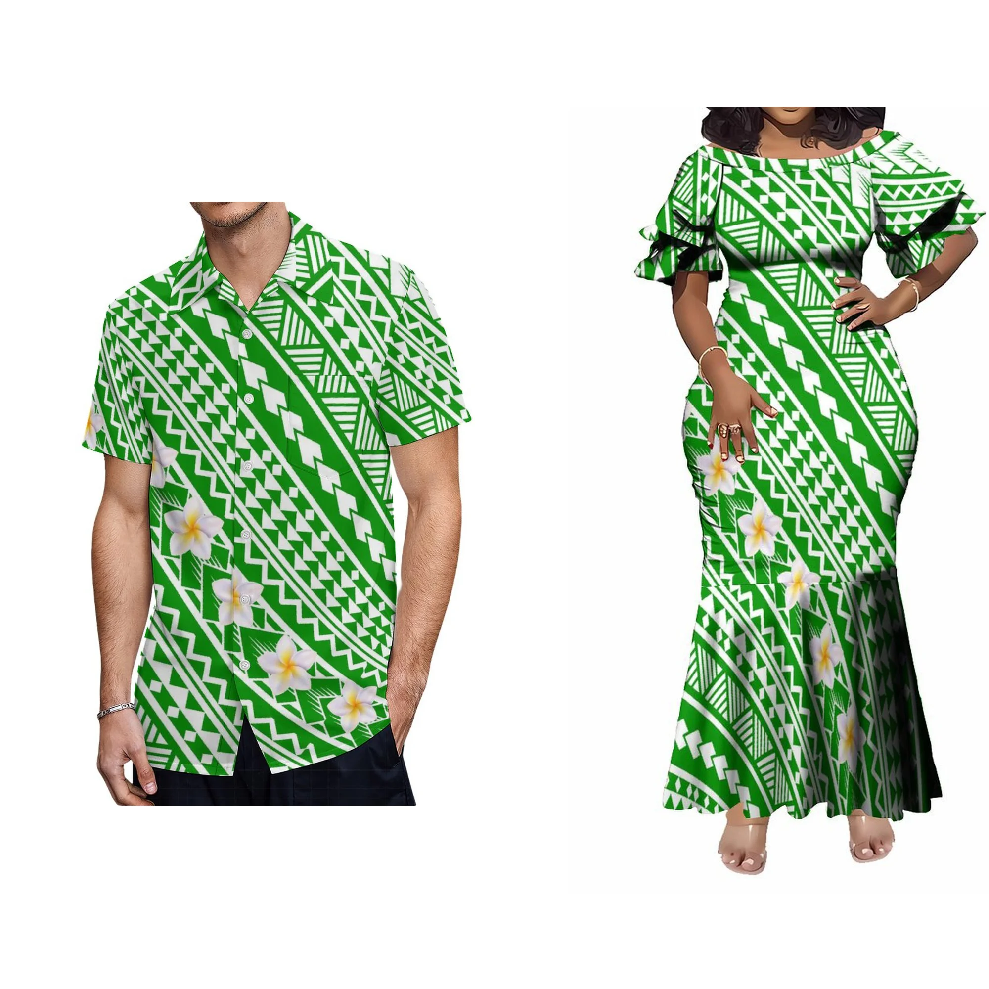 New Pacific Island Design Dresses Women Lady Elegant Petal Sleeve Maxi Mermaid Dress Custom Plus Size Fishtail Evening Dress