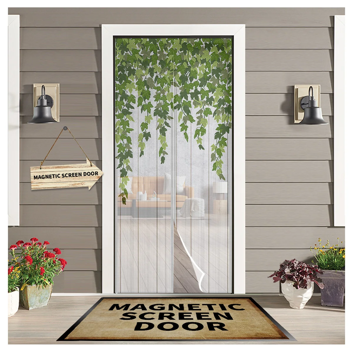 

Spring Plant Leaves Rattan Wood Grain Summer Magnetic Mesh Mosquito Screen Door Curtain Anti-Mosquito Net Fly Insect Screen