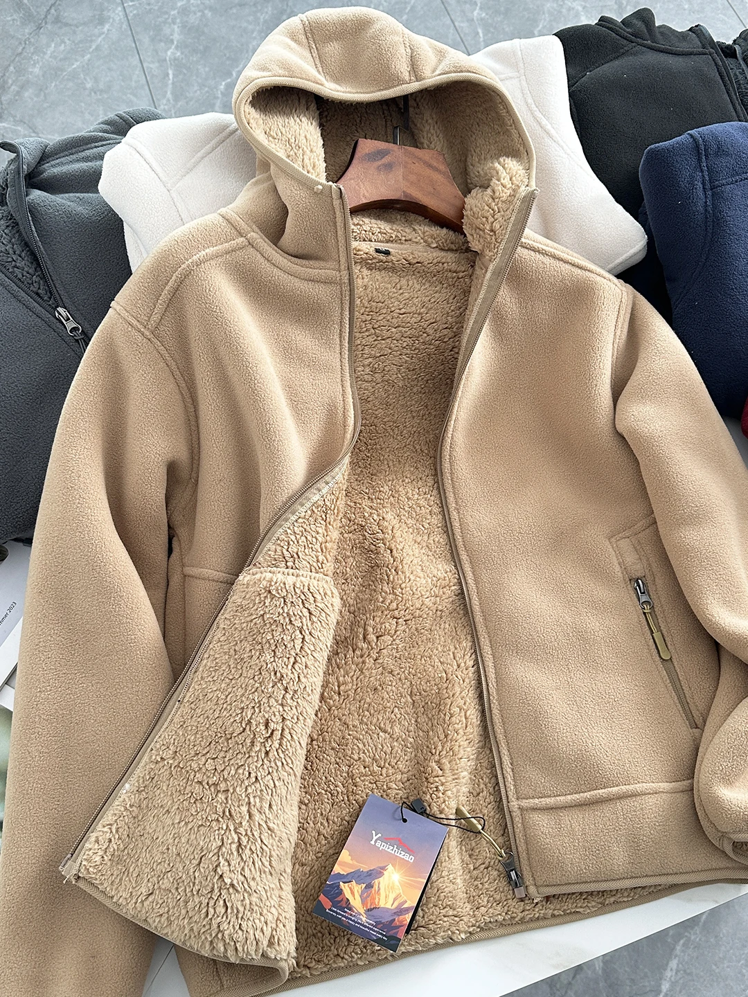 

Утепленная двусторонняя флисовая куртка с капюшоном для пар, на молнии, теплая, с длинными рукавами, из полиэстера
