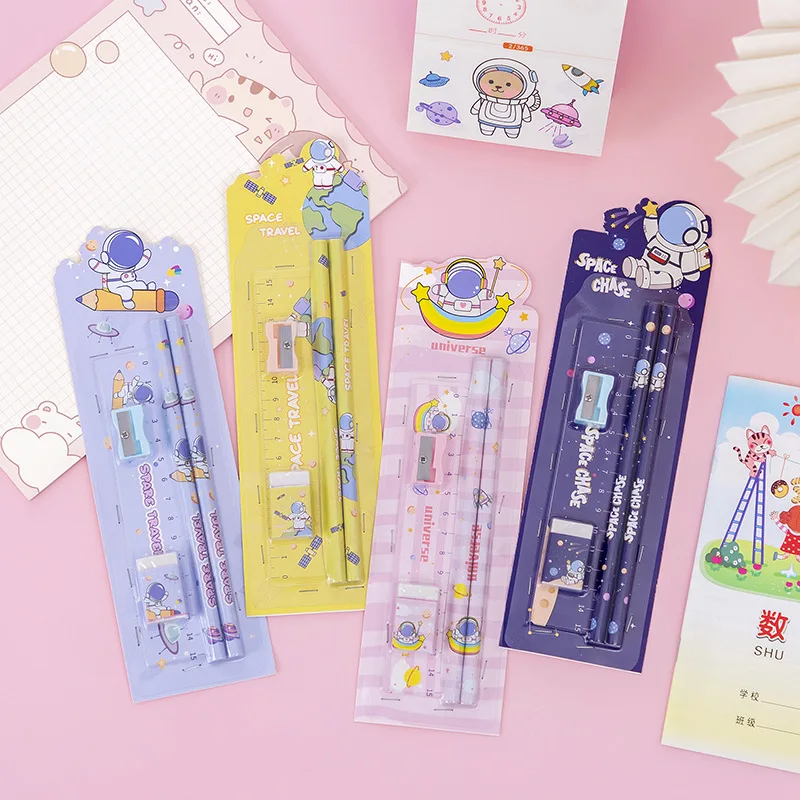 

5Pcs/set 2022 Cute Pencil Sharpener Eraser Ruler Cartoon Astronaut Stationery Set Kawaii Stationery School Supplies