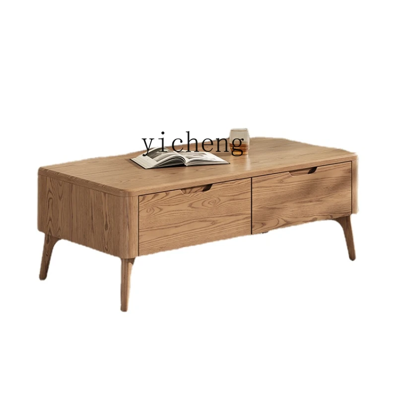 

Zc Solid Wood Coffee Table Living Room Home Modern Simple Small Apartment Double Drawer Short Table