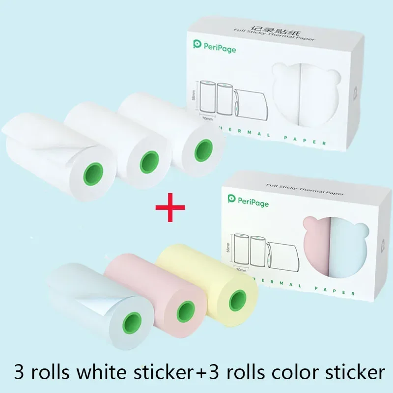 3/6Roll Peripage NO BPA  Mini Printer Paper Sticker Self-Adhesive Thermal Paper color lable Sticky Paper for A6 A9 photo Printer