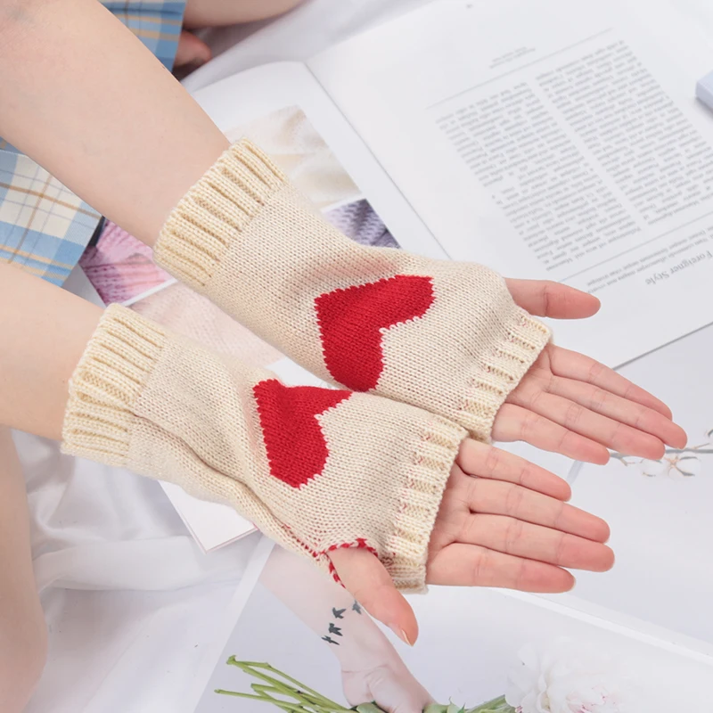 Guantes de mujer, calentadores de manos elegantes, guantes de invierno para niñas, brazo tejido de ganchillo, manopla gótica de corazón de Lolita,