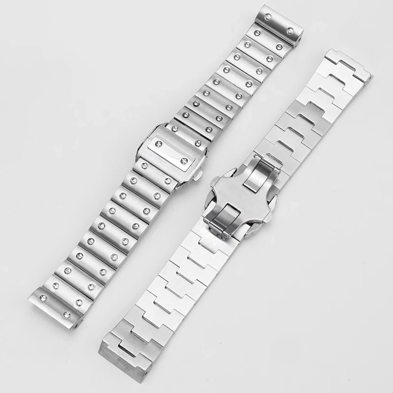 23MM High Quality Strap For Cartier Santos 100 Series Bracelet Stainless Steel Watchband Butterfly Buckle Watch Accessories