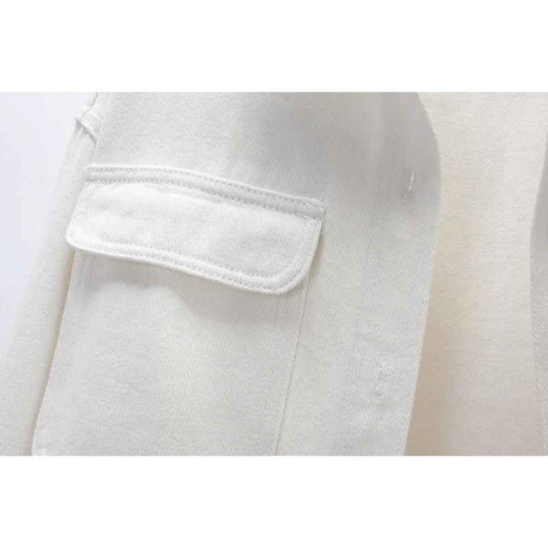 

Pink White Big Pocket Long Sleeve Denim Jacket Women Korean Fashion Cowboy Outerwear Autumn Loose Mid Long Jeans Jacket Female