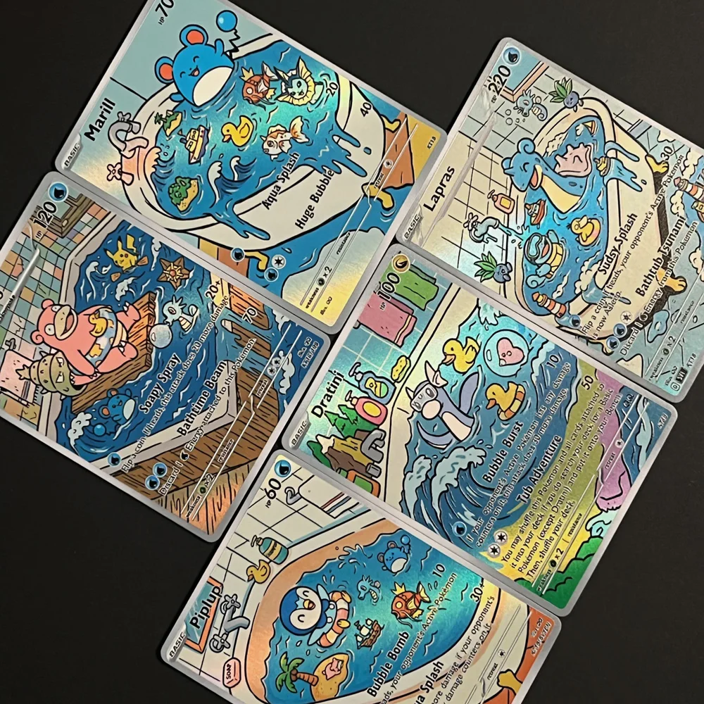 5Pcs Pokemon Cards Slowbro Marill Piplup Dratini Lapras PTCG Holographic Cards Rare Holo Pokemon Cards Gift view 2