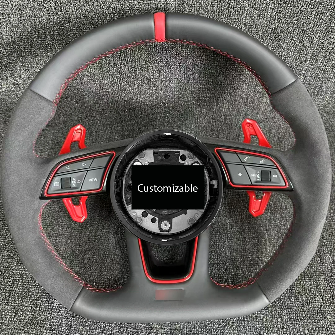 عجلة قيادة جلدية كاملة مناسبة للتعديل الداخلي لموديلات A4 B9 A3 S3 RS3 RS4 S4 RS5 S5 2017-2019 #4