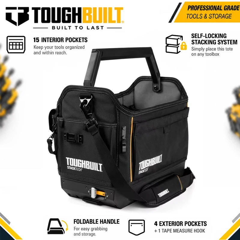 TOUGHBUILT TB-B1-S-80C StackTech Stackable Tool Tote Hand & Shoulder Carry Waterproof Hard Base Tool Bag