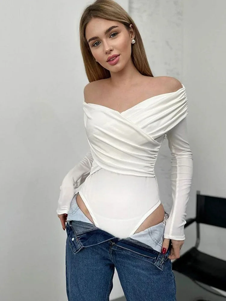 Women Spring Sexy Red Bodysuits Backless Solid Corset Slim Fashion Crossed Bodysuits Long Sleeves Casual Female Knitted Rompers