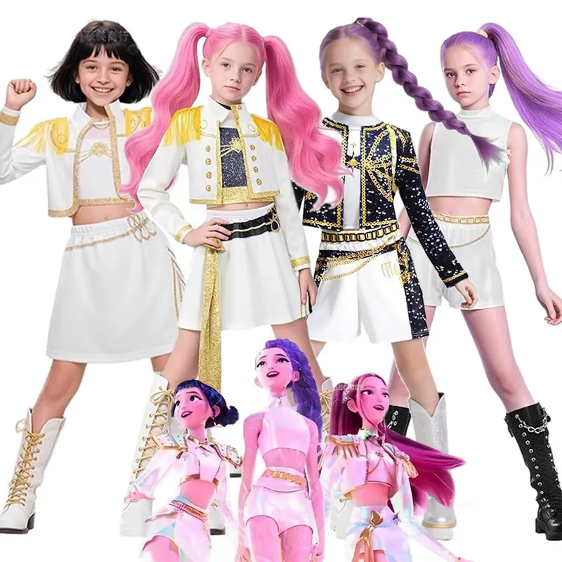 

New Girls Rumi Singers Matching Outfits For Kids 3-12y Demon Hunters Zoey Mira Cosplay Costume Halloween Dance Singing Uniform