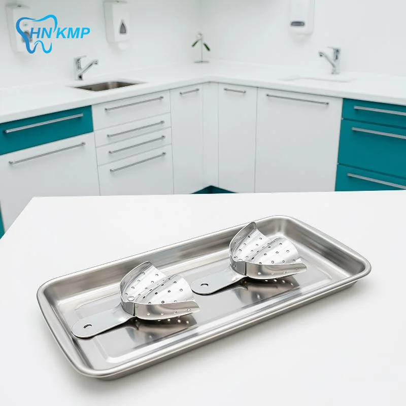 2Pcs Reusable Aluminum Alloy Dental Impression Trays Upper Lower Teeth Trays for Dental Restoration Teeth Molding Lab