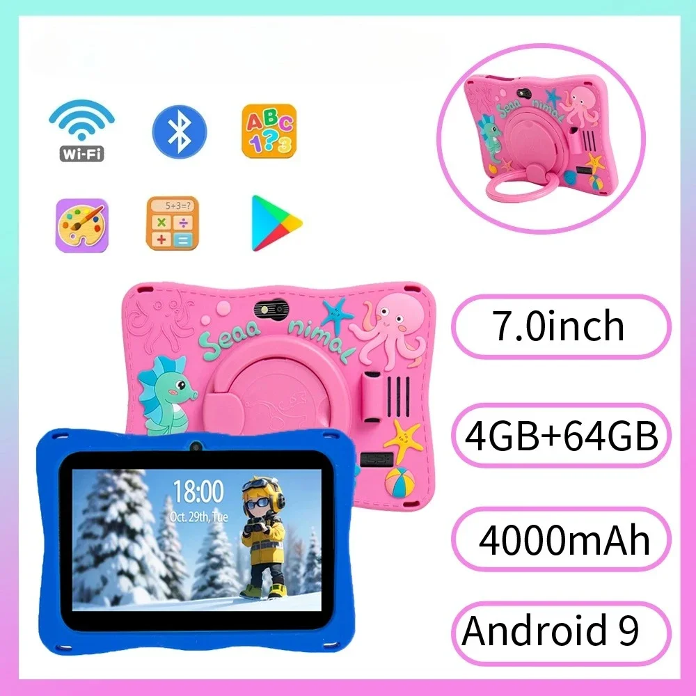 Оригинальный новый 7-дюймовый детский планшет Android 9, четырехъядерный процессор, 1 ТБ, расширенный Wi-Fi, Bluetooth, 4 ГБ ОЗУ, 64 ГБ ПЗУ, 4000 мАч