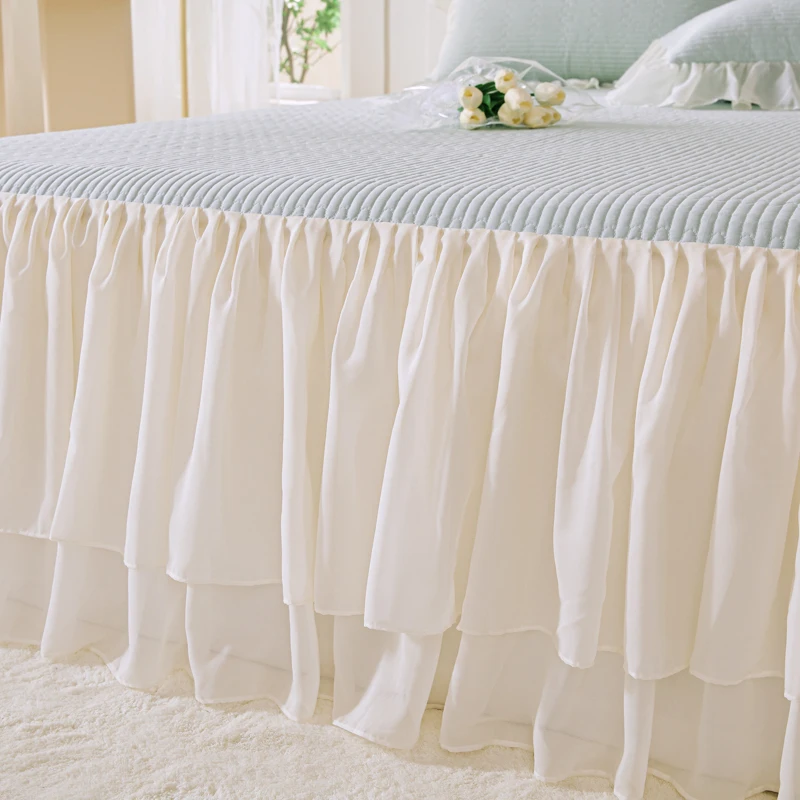 Imagem -05 - Envoltório Saia de Cama com Fronha Sólido Ajustável Poeira Elástica Ruffles Rugas e Desvanecer-se Resistente 100 Algodão Bedskirt