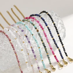 Muliti-color 3mm Faceted Nature Stone Beaded Bracelet For Women Shiny Stainless Steel Square Spacers Exquisite Party Gift