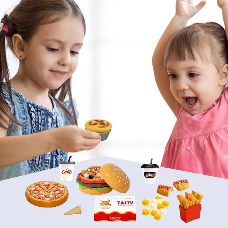 

Pretend Removable Fast Food Playset Colorful Hamburger Cutting Toy Portable Kids Travel Activities Fine Motor Skills Learning