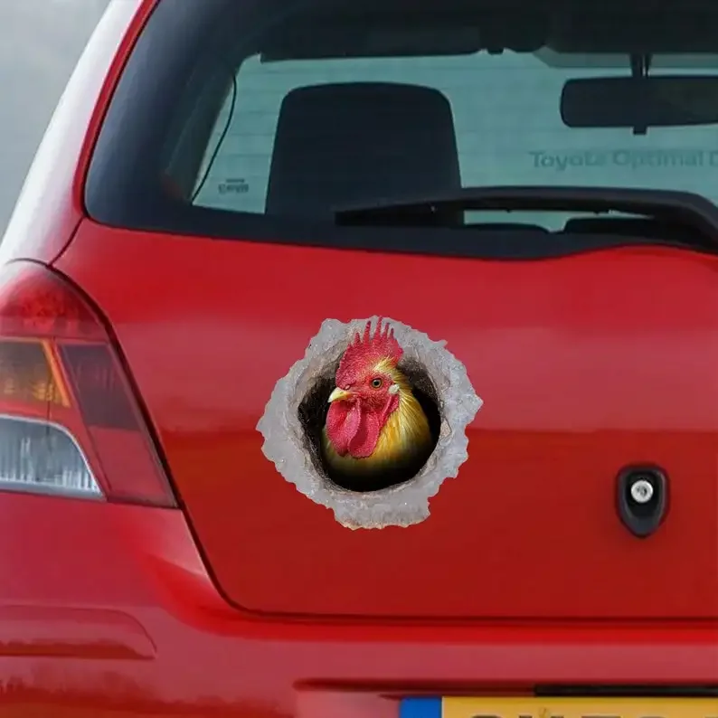 Yellow Rooster car decal , rooster magnet, funny rooster car sticker , chicken magnet