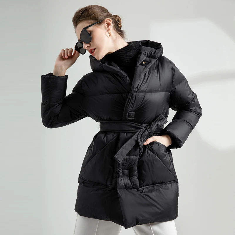 Down Coat Women With a Belt Winter thick Warm Puffer Jacket Female Down Parkas For Women Overcoat outerwear 2023 New Fashion