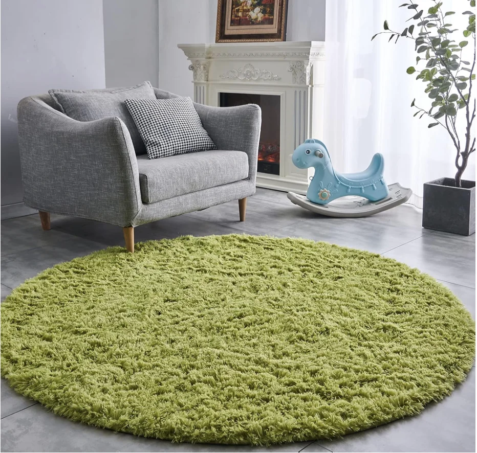 

Grass Green Round Rug Ultra-Soft Plush Modern 5x5 Circle Area Rug for Kid's Bedroom, Fluffy Shag Circular Rug for Nursery Room,