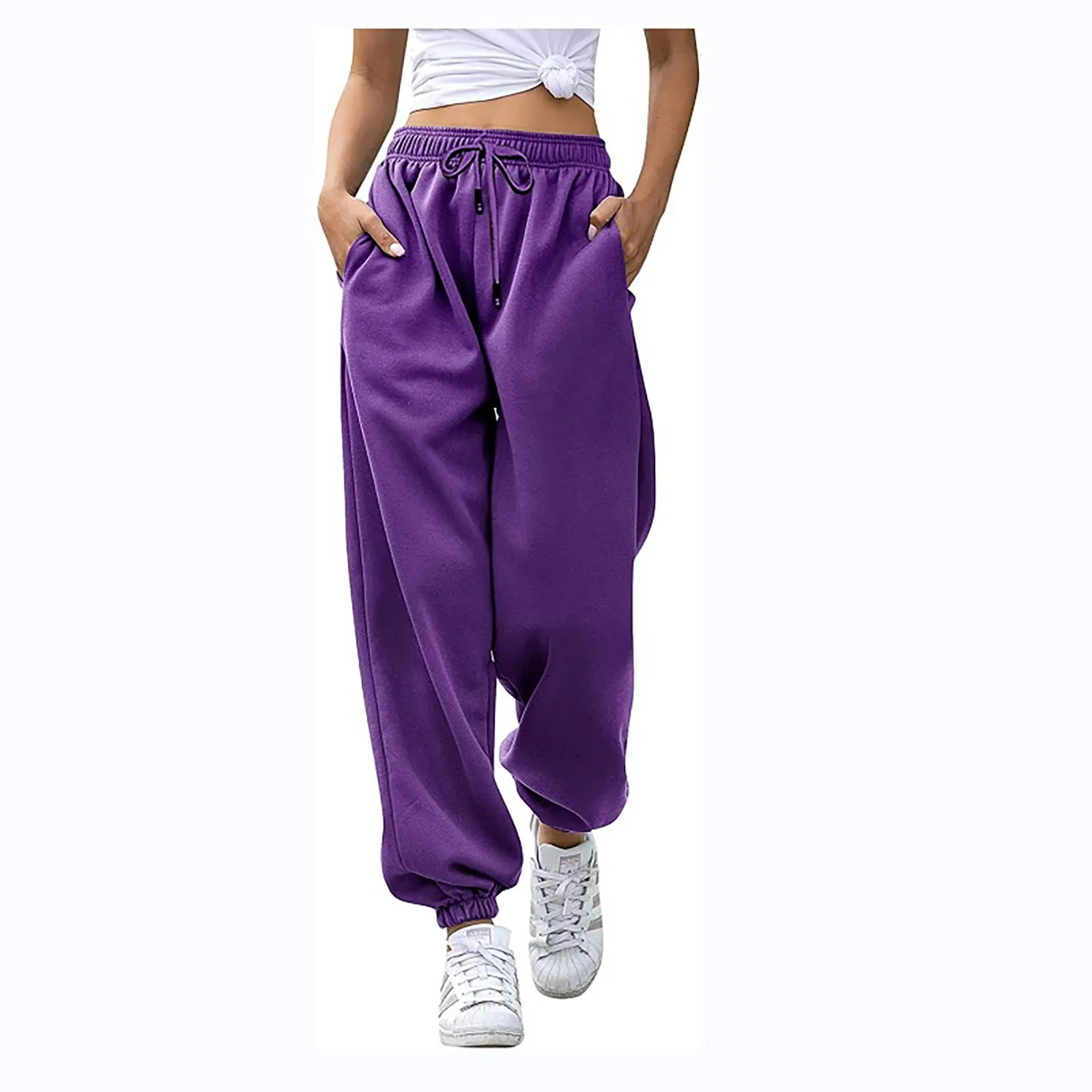 

High Waist Ankle-Banded Pants Women 2024 Solid Color Loose Casual Sport Trousers With Pocket Drawstring Joggy Fitness Sweatpants