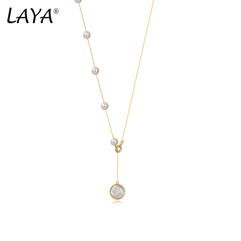 

LAYA Korean Shiny Zircon Shell Pearl Gold Necklace For Women 925 Sterling Silver Statement Female Boho Vintage Jewelry Gift