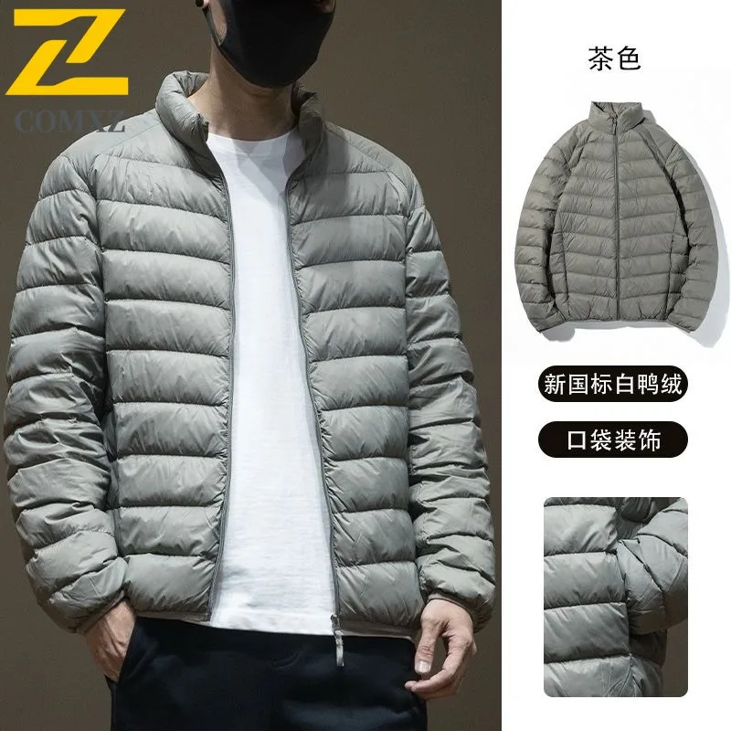

COMXZ 2025 Men's Down Jacket Autumn Winter New solid color Windproof Thickened Warm Camping Stand Collar Coat padded Clothes
