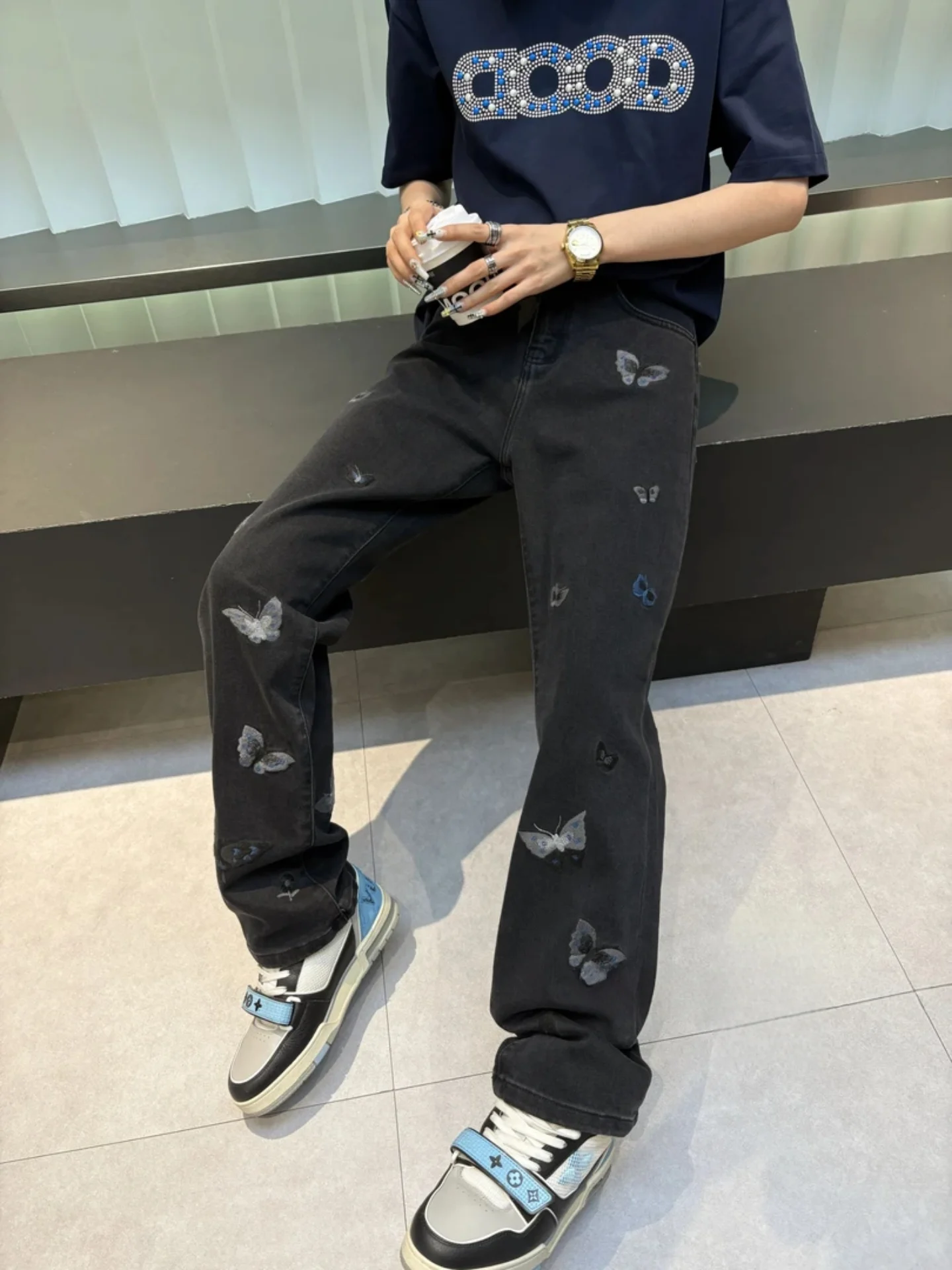 

American Sle Casual Design Jeans Men's Straight Leg Winter New All-Match Jeans Casual Pants Versatile Straight Leg