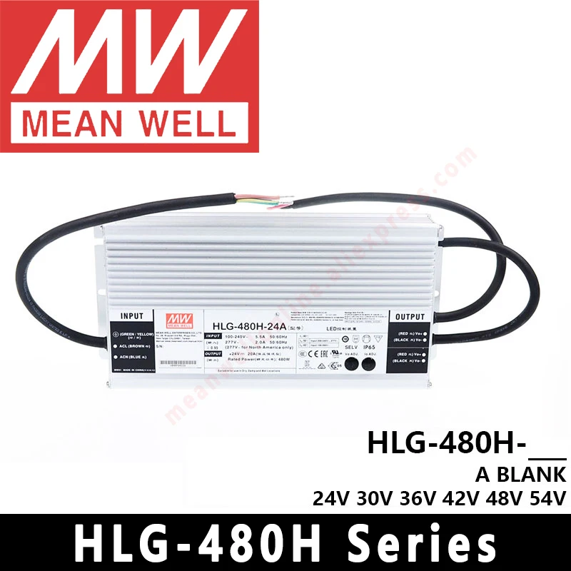 Mean Well HLG-480H-24A/30A/36A/42A/48A/54A 480W Constant Voltage/ Constant Current LED Driver