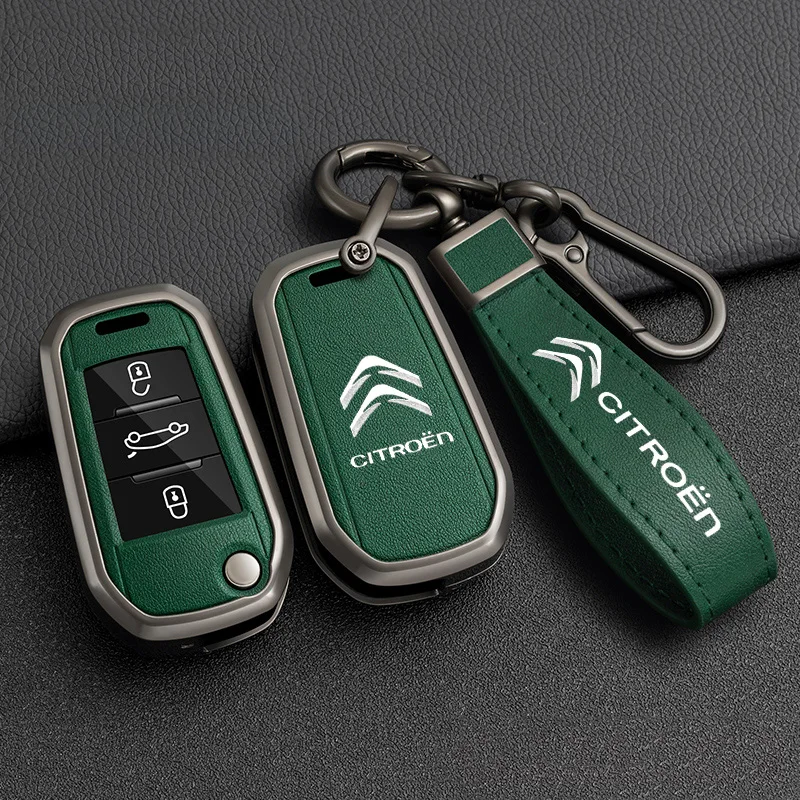 Zinc Alloy Leather Car Flip Remote Key Case Cover Protector Shell Durable Waterproof For Citroen C3 C4 CACTUS C6 C8 Accessories