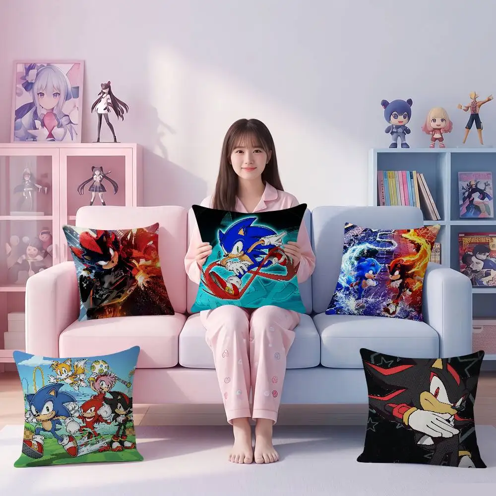 Pillow Covers Cartoon Sofa Decorative Home Double-sided Printing Short Plush Cute Cushion Cover Hot Anime S-Sonic Games