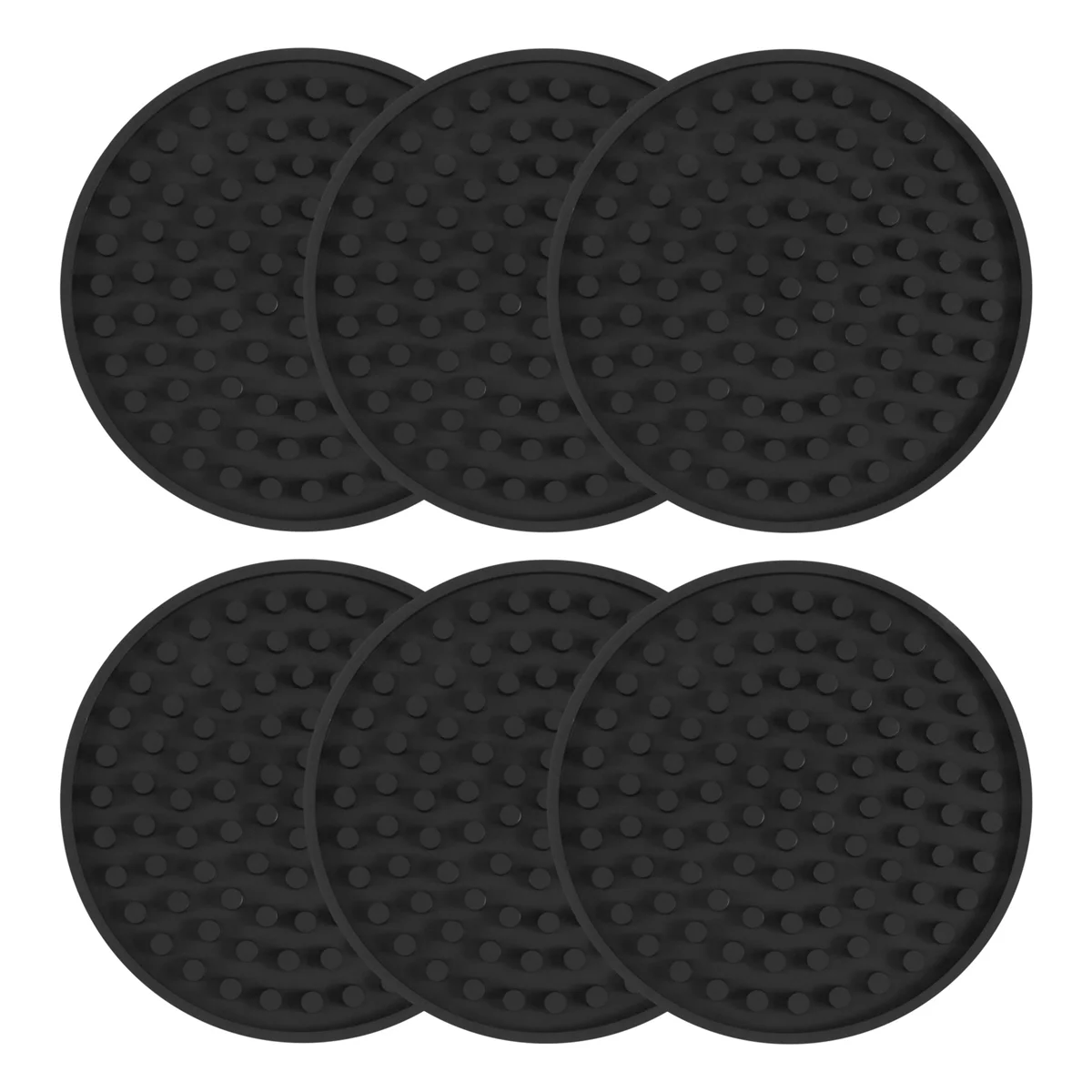 Black Round Silicone Rubber Drink Coasters (Set of 6) Non-Slip Perfect for Homes & Bars